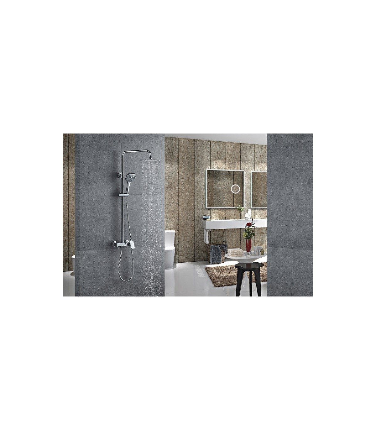 Barra ducha deslizante toma de agua a pared y soporte rectangular TRES